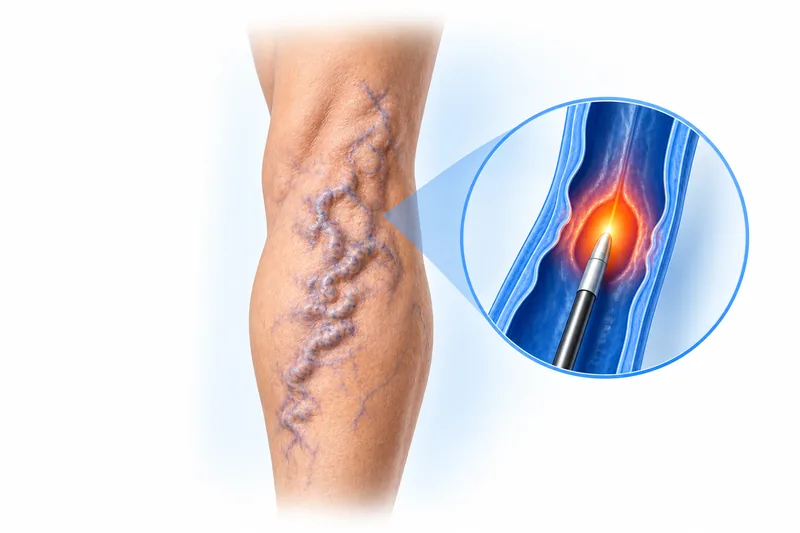 Varis tedavisinde endoven&ouml;z ablasyon uygulamasını g&ouml;steren tıbbi g&ouml;rsel